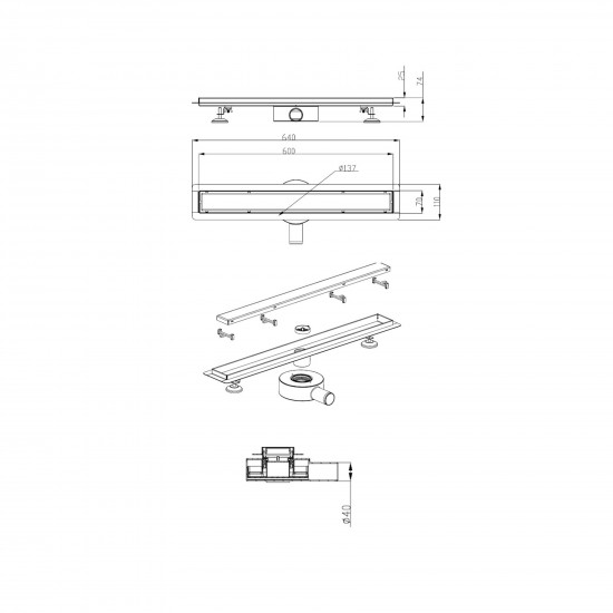 Κανάλι Ντουζιέρας Sparke 600x70x1.2mm Rose Gold Κανάλι Ντουζιέρας Sparke 600x70x1.2mm Rose Gold